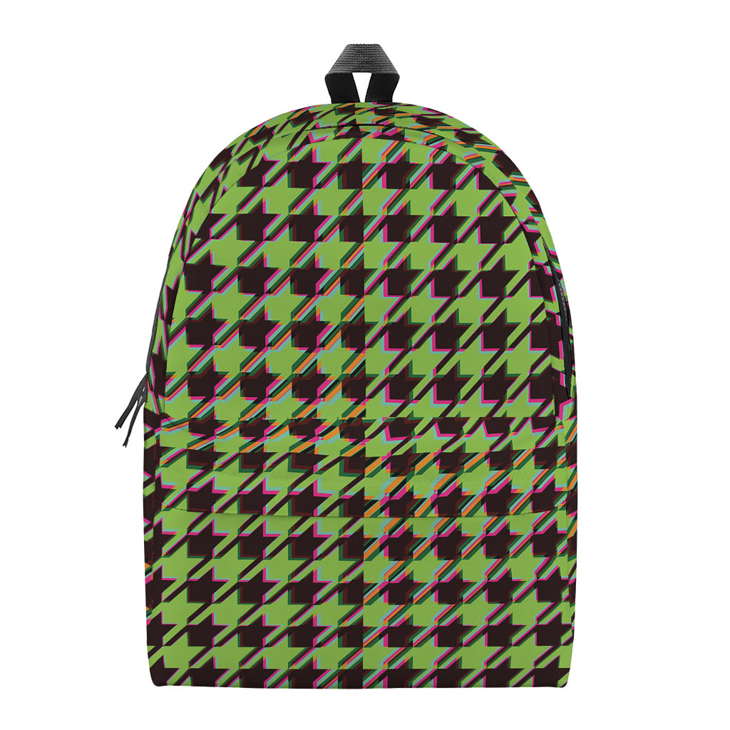 Trippy green Houndstooth Pattern Print Backpack