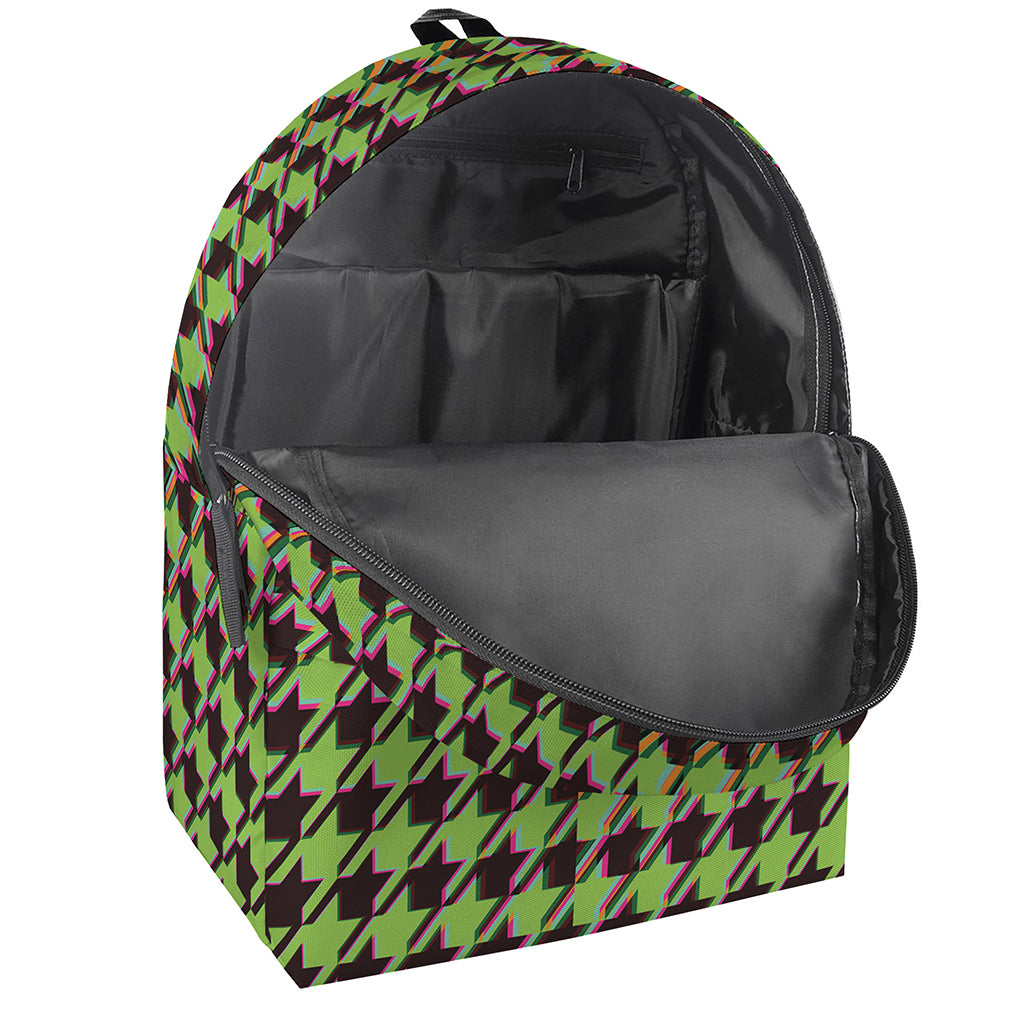Trippy green Houndstooth Pattern Print Backpack