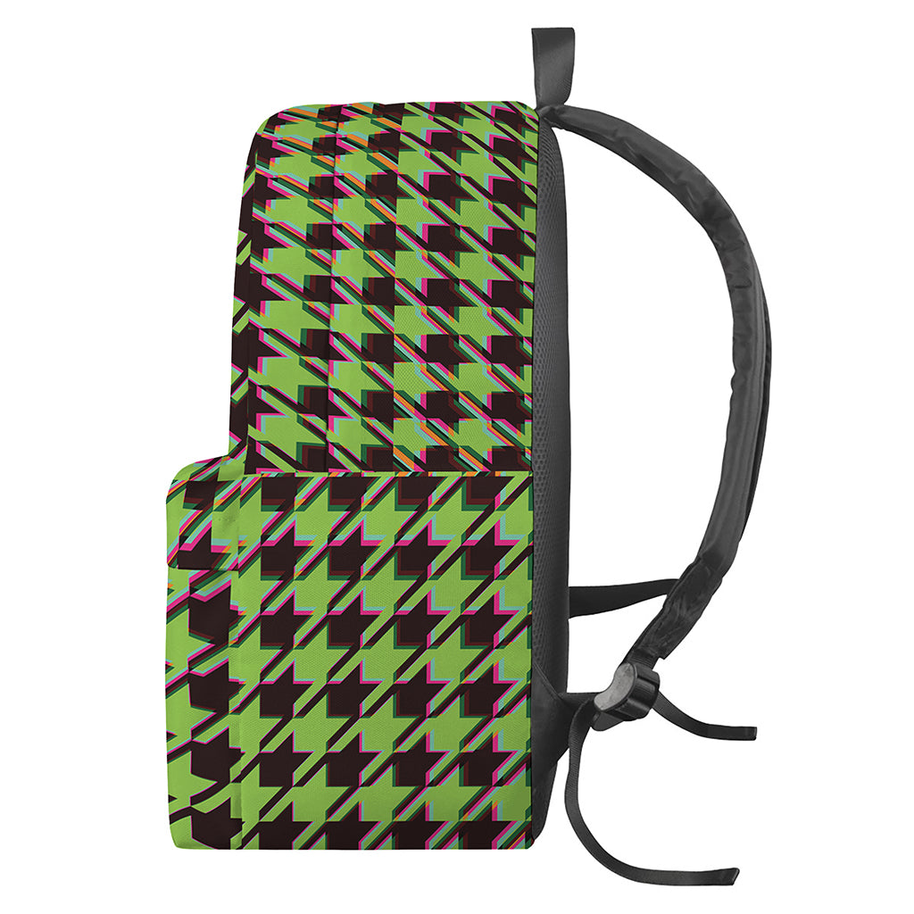 Trippy green Houndstooth Pattern Print Backpack