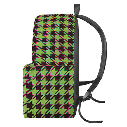 Trippy green Houndstooth Pattern Print Backpack