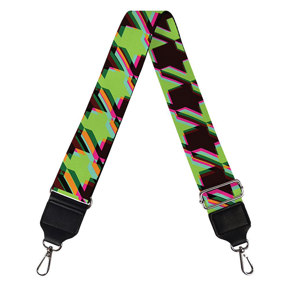 Trippy green Houndstooth Pattern Print Bag Strap