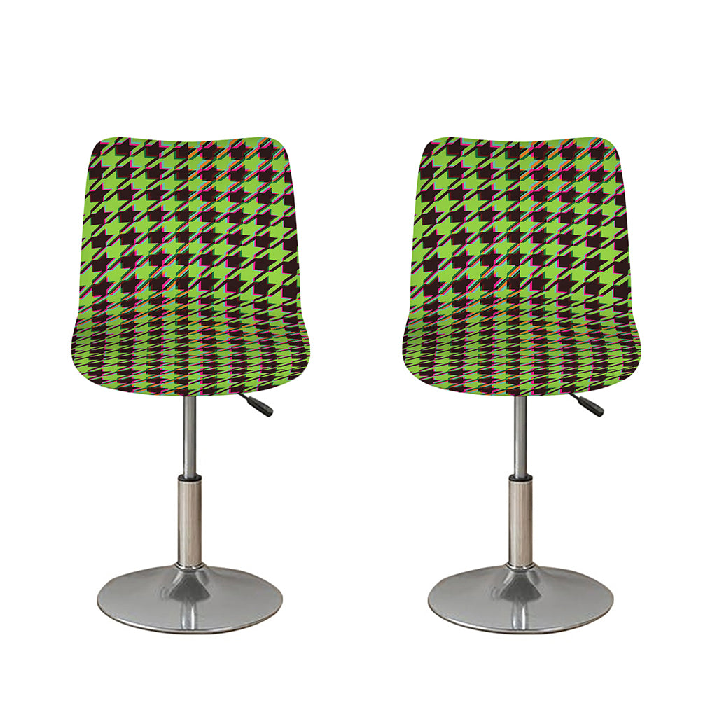 Trippy green Houndstooth Pattern Print Bar Stool Covers