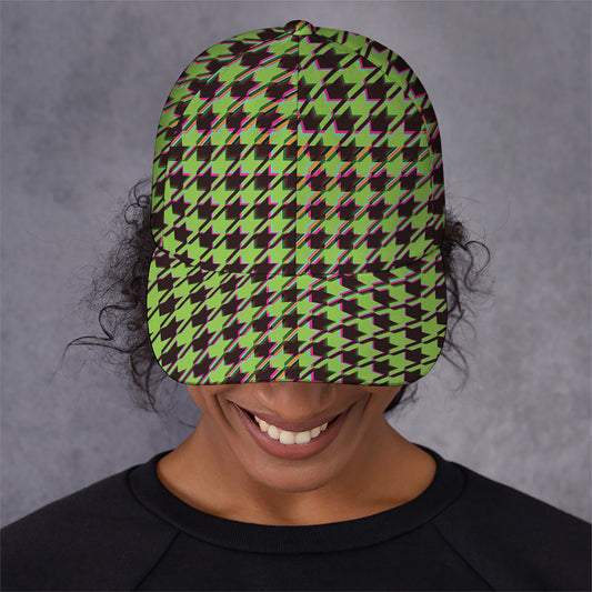 Trippy green Houndstooth Pattern Print Baseball Cap
