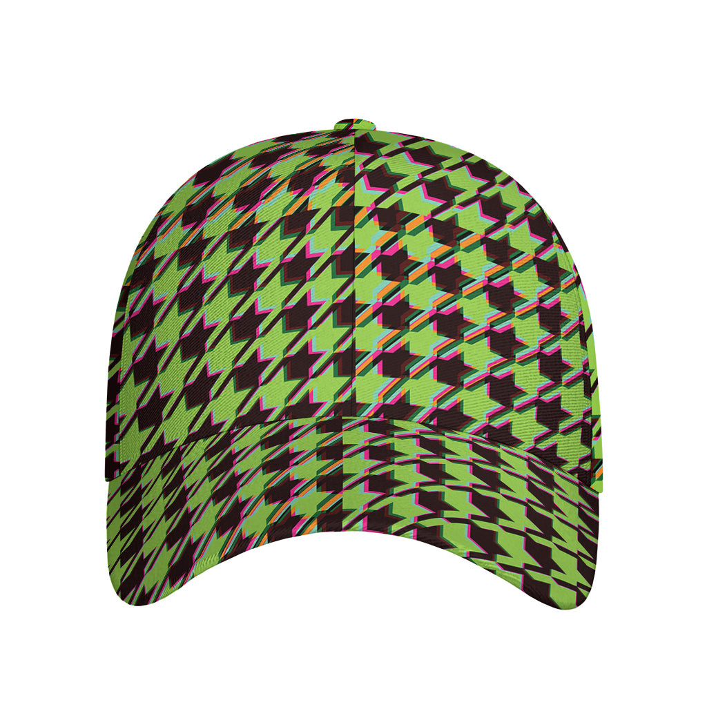 Trippy green Houndstooth Pattern Print Baseball Cap