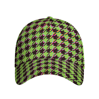 Trippy green Houndstooth Pattern Print Baseball Cap