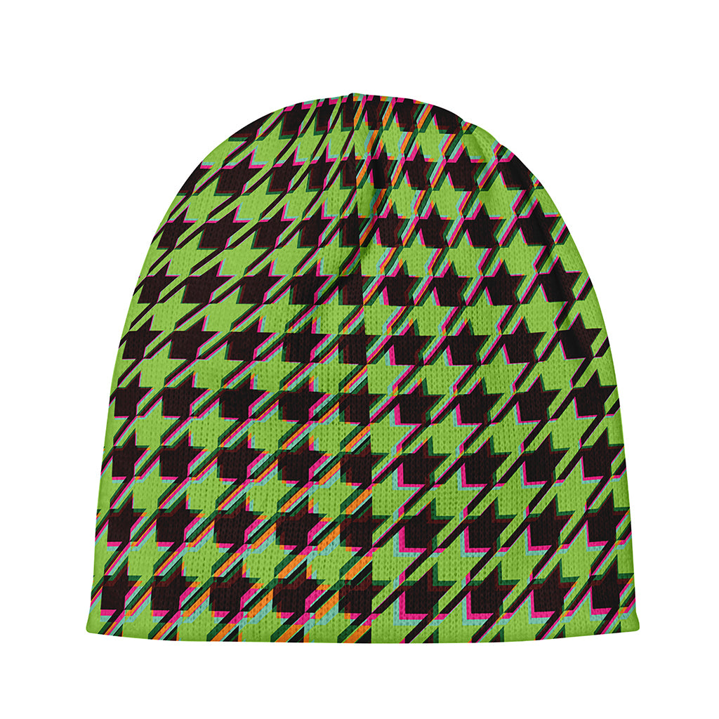 Trippy green Houndstooth Pattern Print Beanie