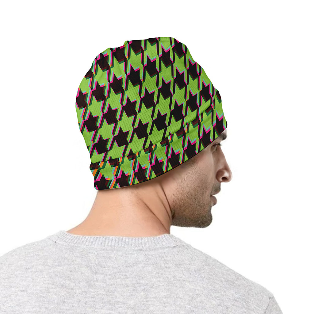 Trippy green Houndstooth Pattern Print Beanie