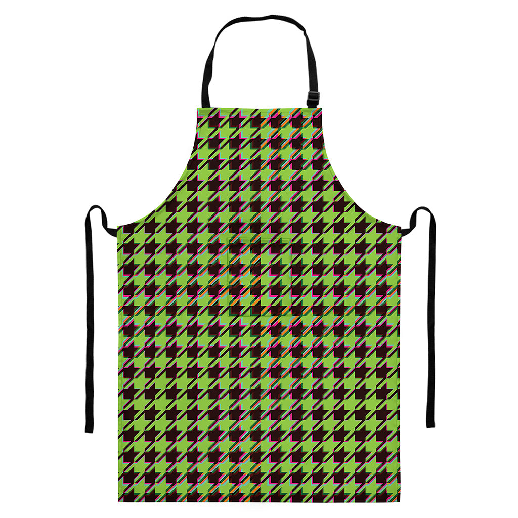 Trippy green Houndstooth Pattern Print Bib Apron With Pocket