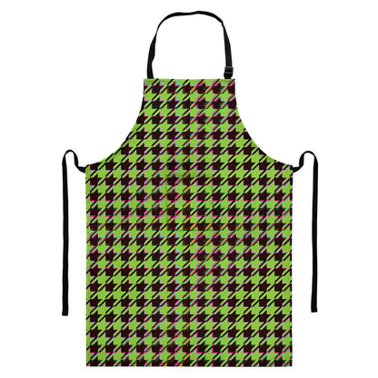 Trippy green Houndstooth Pattern Print Bib Apron With Pocket