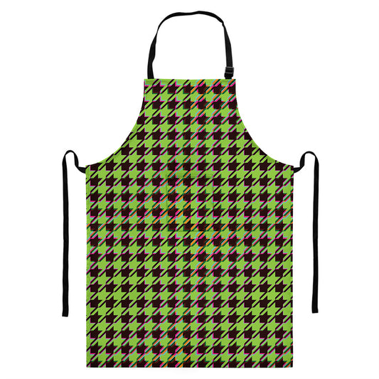 Trippy green Houndstooth Pattern Print Bib Apron With Pocket
