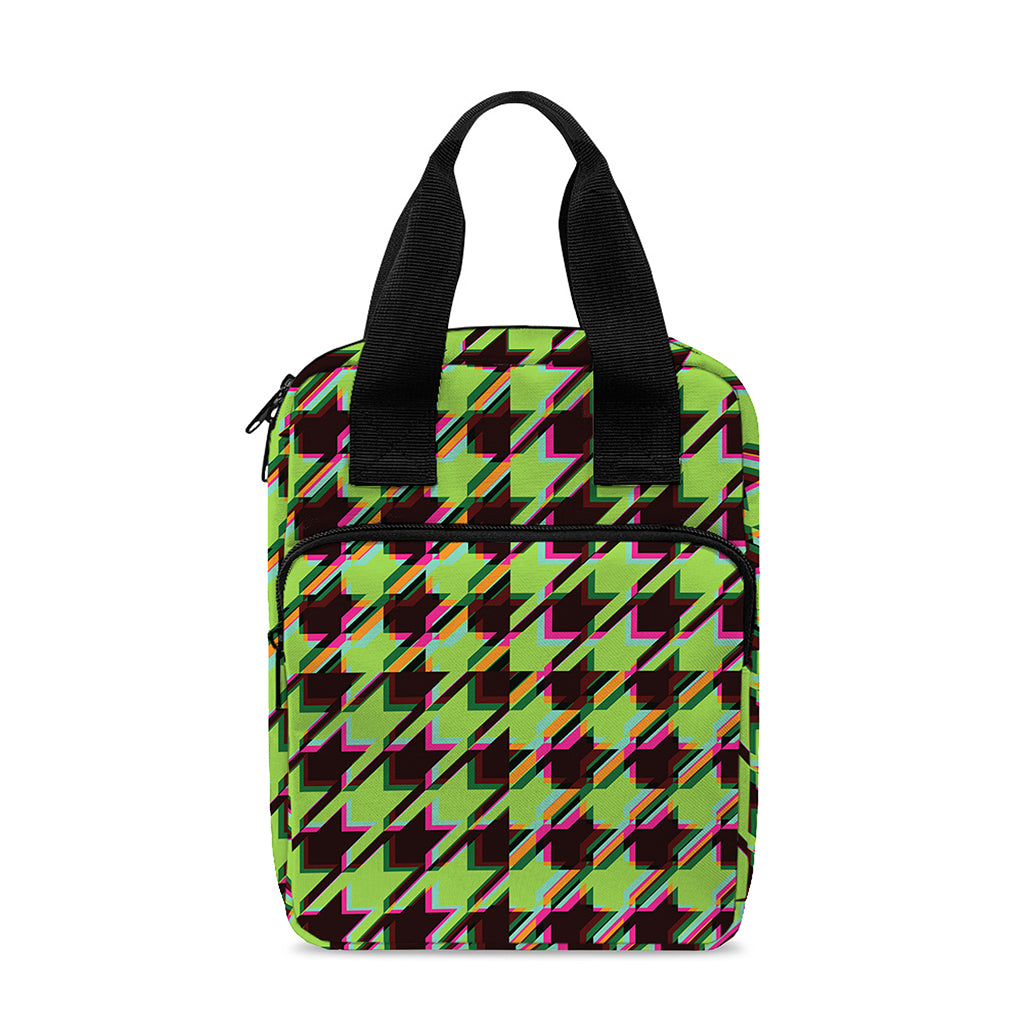 Trippy green Houndstooth Pattern Print Bible Tote Bag