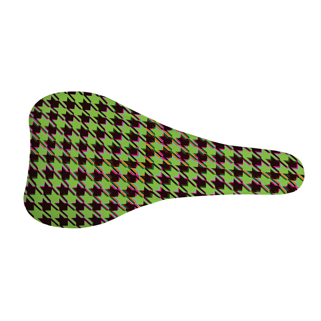 Trippy green Houndstooth Pattern Print Bicycle Seat Cover