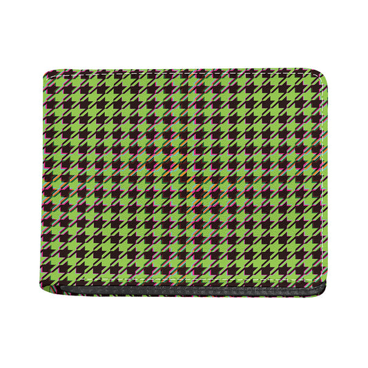 Trippy green Houndstooth Pattern Print Bifold Wallet