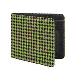 Trippy green Houndstooth Pattern Print Bifold Wallet