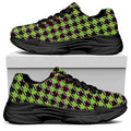 Trippy green Houndstooth Pattern Print Black Chunky Shoes