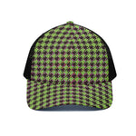 Trippy green Houndstooth Pattern Print Black Mesh Trucker Cap