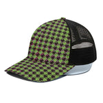 Trippy green Houndstooth Pattern Print Black Mesh Trucker Cap
