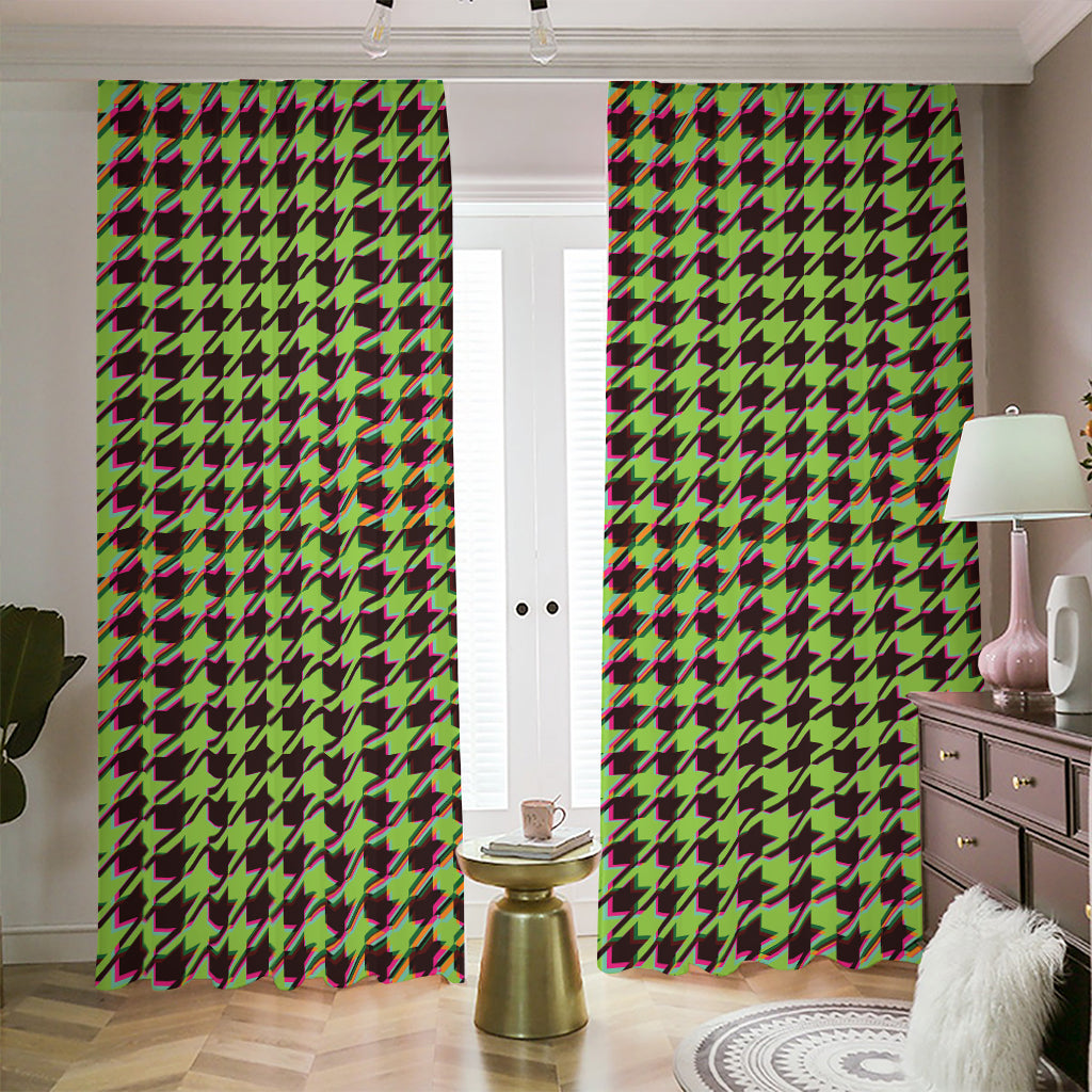 Trippy green Houndstooth Pattern Print Blackout Pencil Pleat Curtains