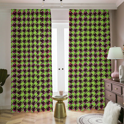 Trippy green Houndstooth Pattern Print Blackout Pencil Pleat Curtains