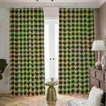Trippy green Houndstooth Pattern Print Blackout Pencil Pleat Curtains
