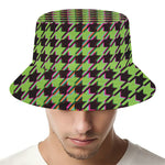 Trippy green Houndstooth Pattern Print Bucket Hat