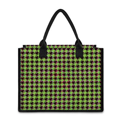 Trippy green Houndstooth Pattern Print Canvas Tote Bag
