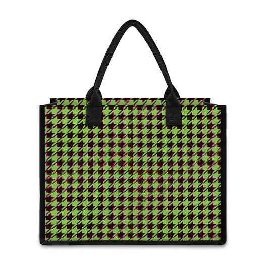 Trippy green Houndstooth Pattern Print Canvas Tote Bag