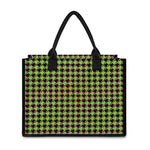 Trippy green Houndstooth Pattern Print Canvas Tote Bag