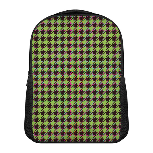 Trippy green Houndstooth Pattern Print Casual Backpack