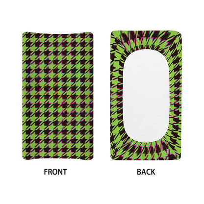Trippy green Houndstooth Pattern Print Changing Pad Cover