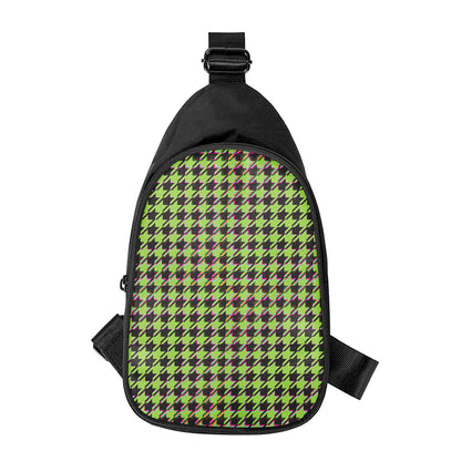 Trippy green Houndstooth Pattern Print Chest Bag