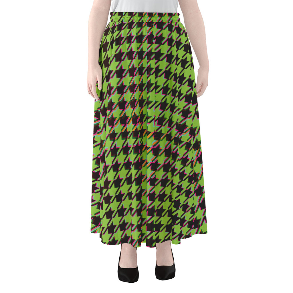 Trippy green Houndstooth Pattern Print Chiffon Maxi Skirt
