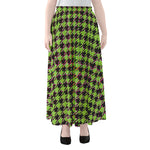 Trippy green Houndstooth Pattern Print Chiffon Maxi Skirt