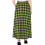 Trippy green Houndstooth Pattern Print Chiffon Maxi Skirt