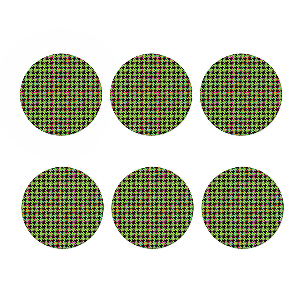 Trippy green Houndstooth Pattern Print Coaster Set