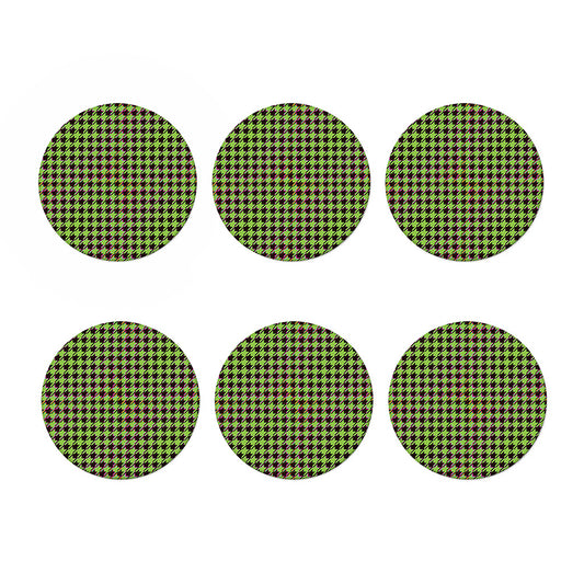 Trippy green Houndstooth Pattern Print Coaster Set
