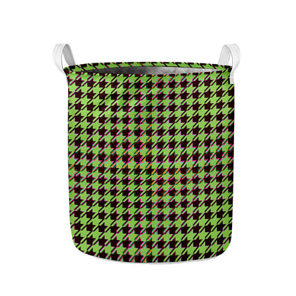 Trippy green Houndstooth Pattern Print Collapsible Laundry Basket