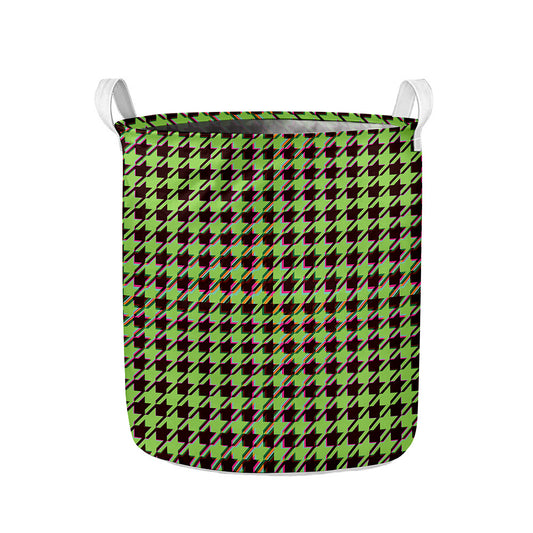 Trippy green Houndstooth Pattern Print Collapsible Laundry Basket