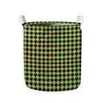 Trippy green Houndstooth Pattern Print Collapsible Laundry Basket