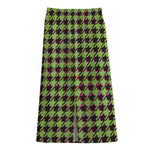 Trippy green Houndstooth Pattern Print Cotton Front Slit Maxi Skirt