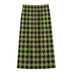 Trippy green Houndstooth Pattern Print Cotton Front Slit Maxi Skirt