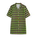 Trippy green Houndstooth Pattern Print Cotton Hawaiian Shirt