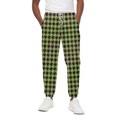 Trippy green Houndstooth Pattern Print Cotton Pants