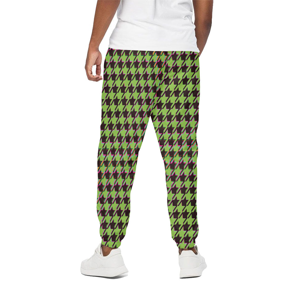 Trippy green Houndstooth Pattern Print Cotton Pants