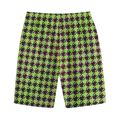 Trippy green Houndstooth Pattern Print Cotton Shorts