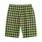 Trippy green Houndstooth Pattern Print Cotton Shorts