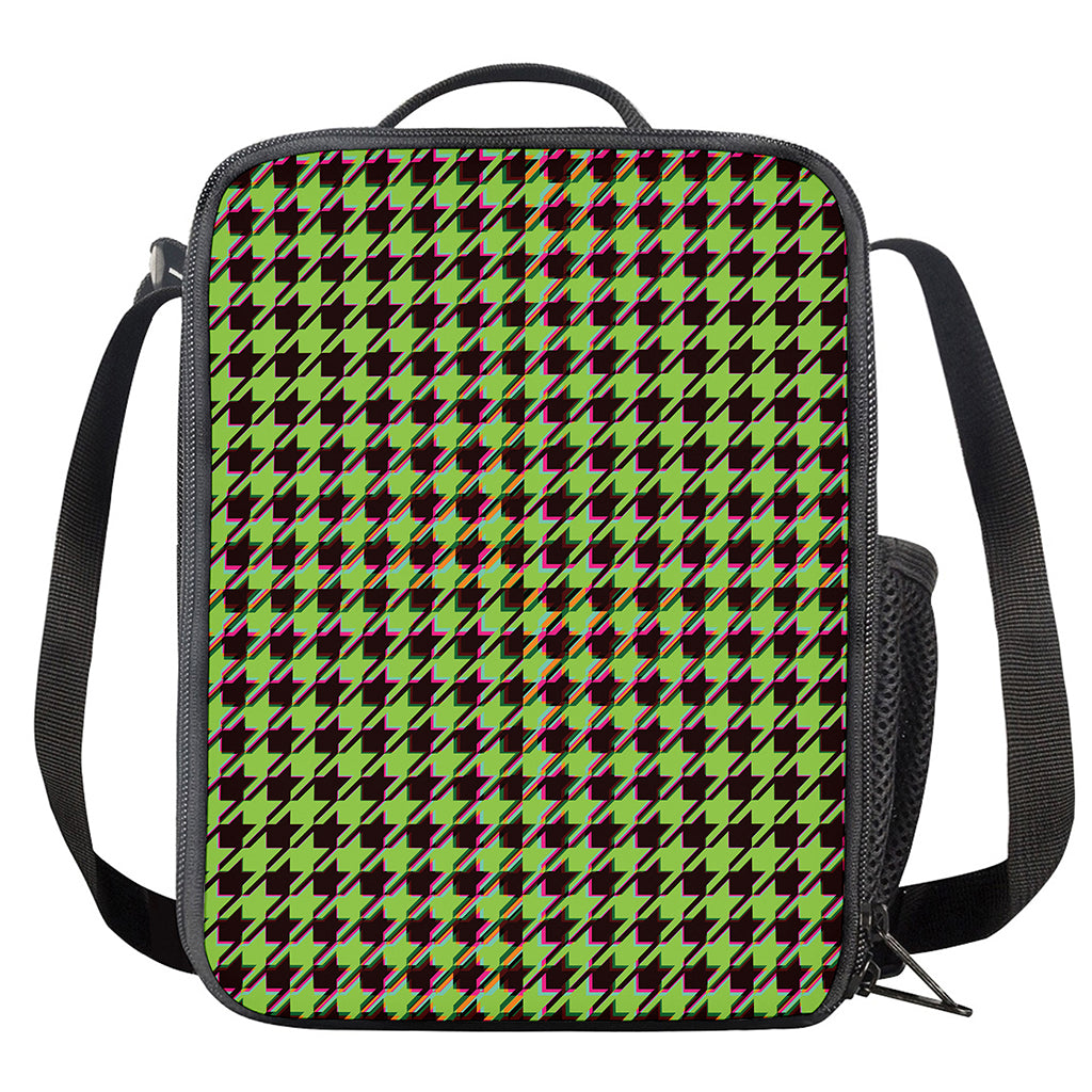 Trippy green Houndstooth Pattern Print Crossbody Lunch Bag