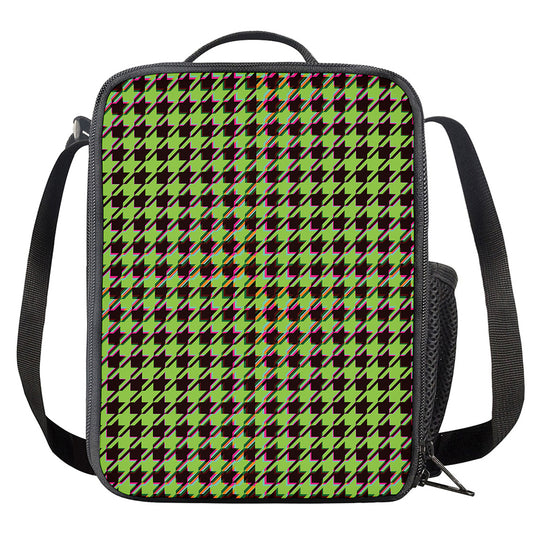 Trippy green Houndstooth Pattern Print Crossbody Lunch Bag