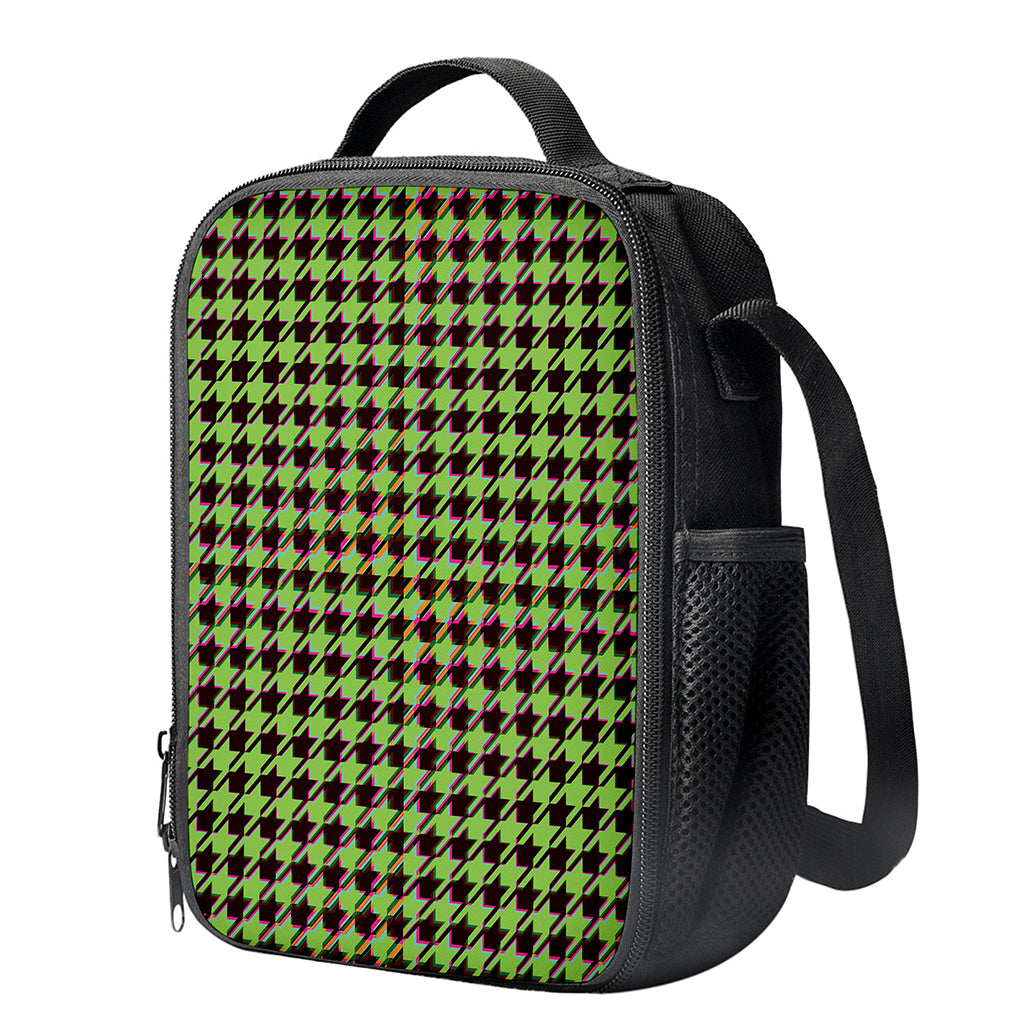 Trippy green Houndstooth Pattern Print Crossbody Lunch Bag