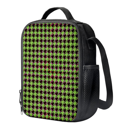 Trippy green Houndstooth Pattern Print Crossbody Lunch Bag